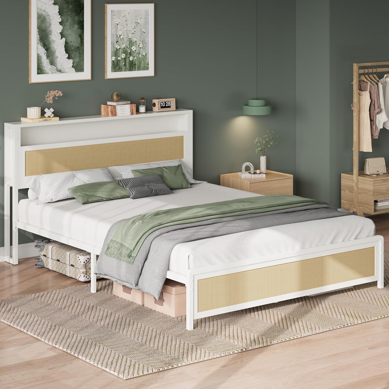 LIKIMIO Modern Rattan Bed Frame
