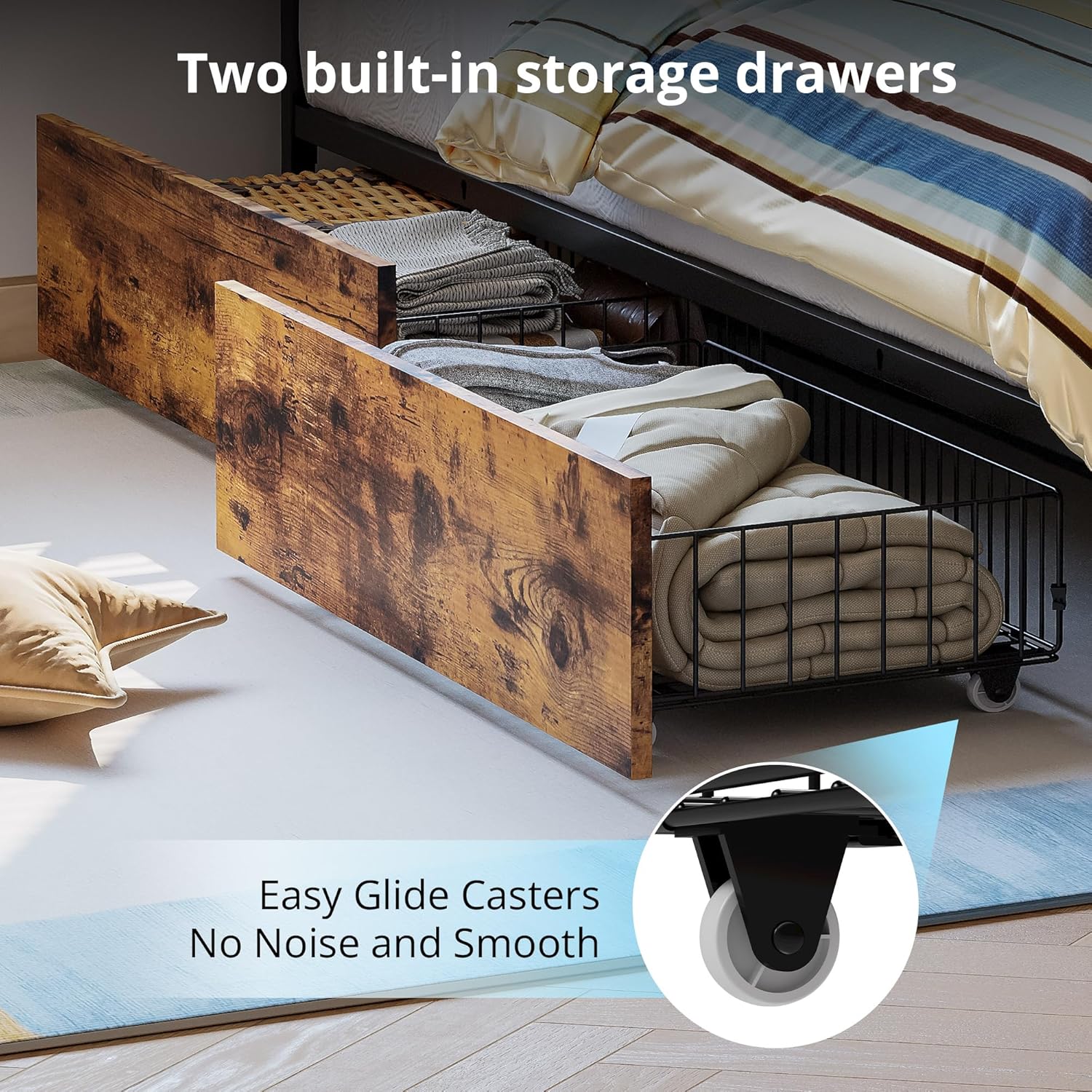 LIKIMIO Fabric Upholstered Fence Corner Bed