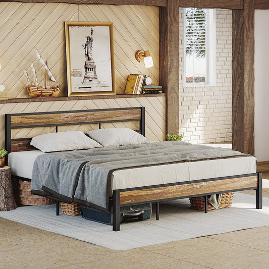 Noise Free Bed Frame with Headboard Rustic Brown