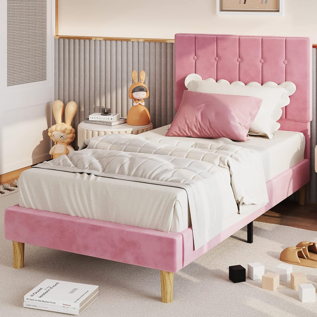 LIKIMIO Velvet Upholstered Bed Frame