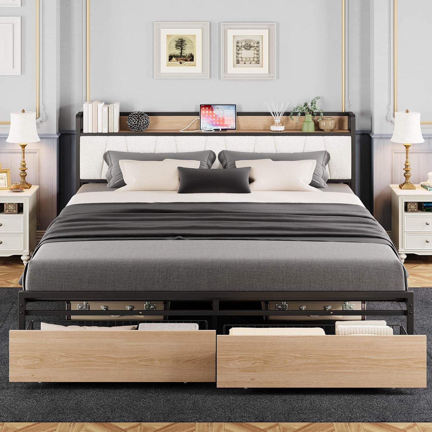 LIKIMIO Charging Storage Bed Frame