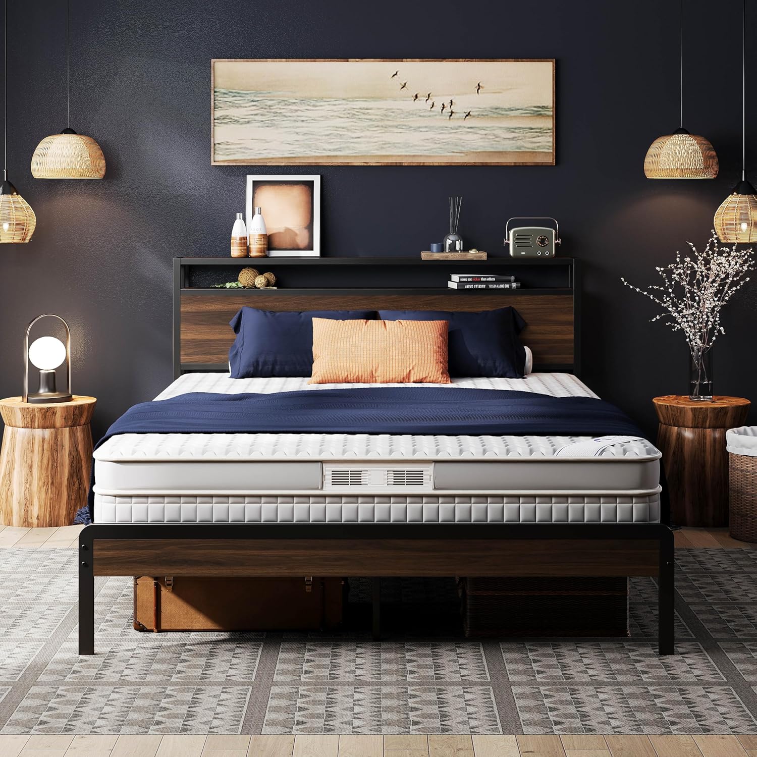 LIKIMIO Wood Grain Bed Frame