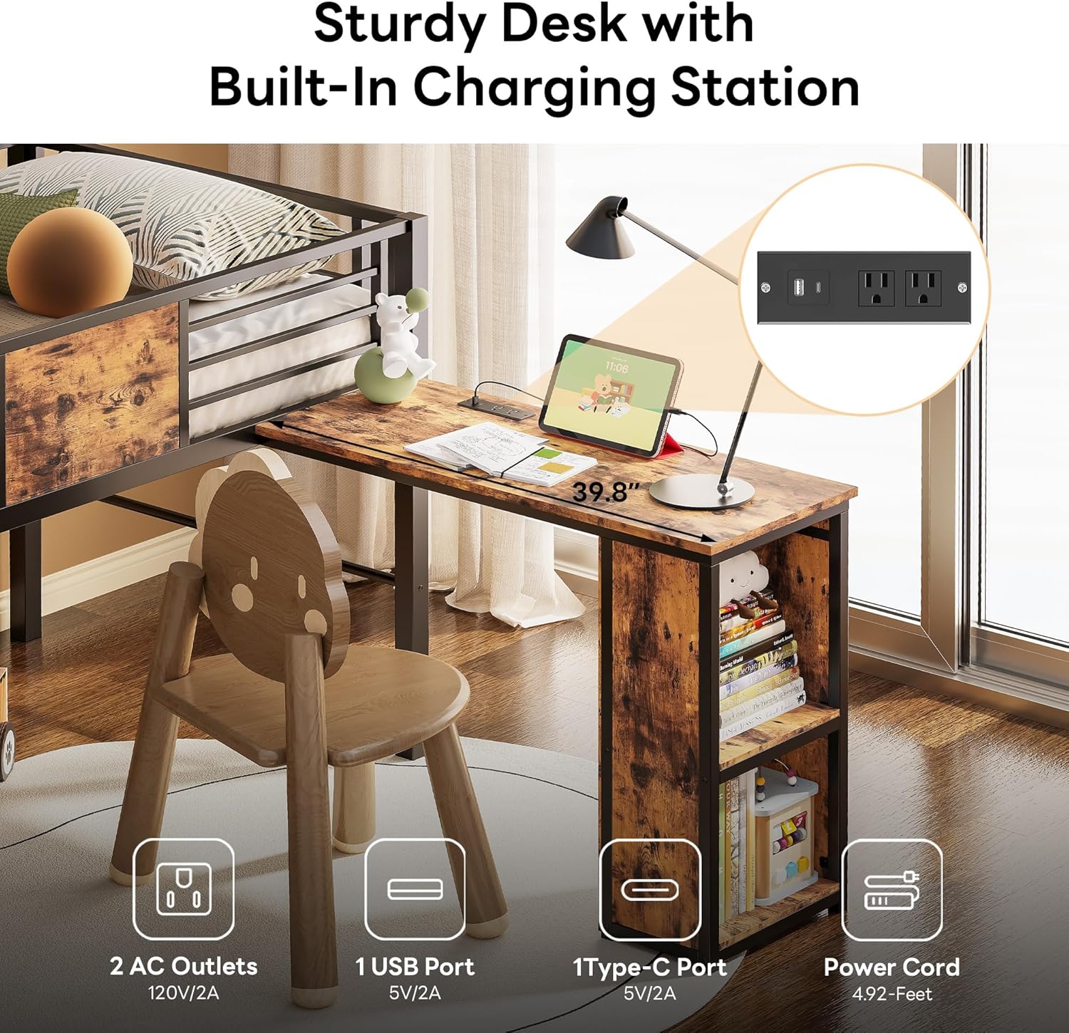 LIKIMIO Vintage Low Loft Bed Frame