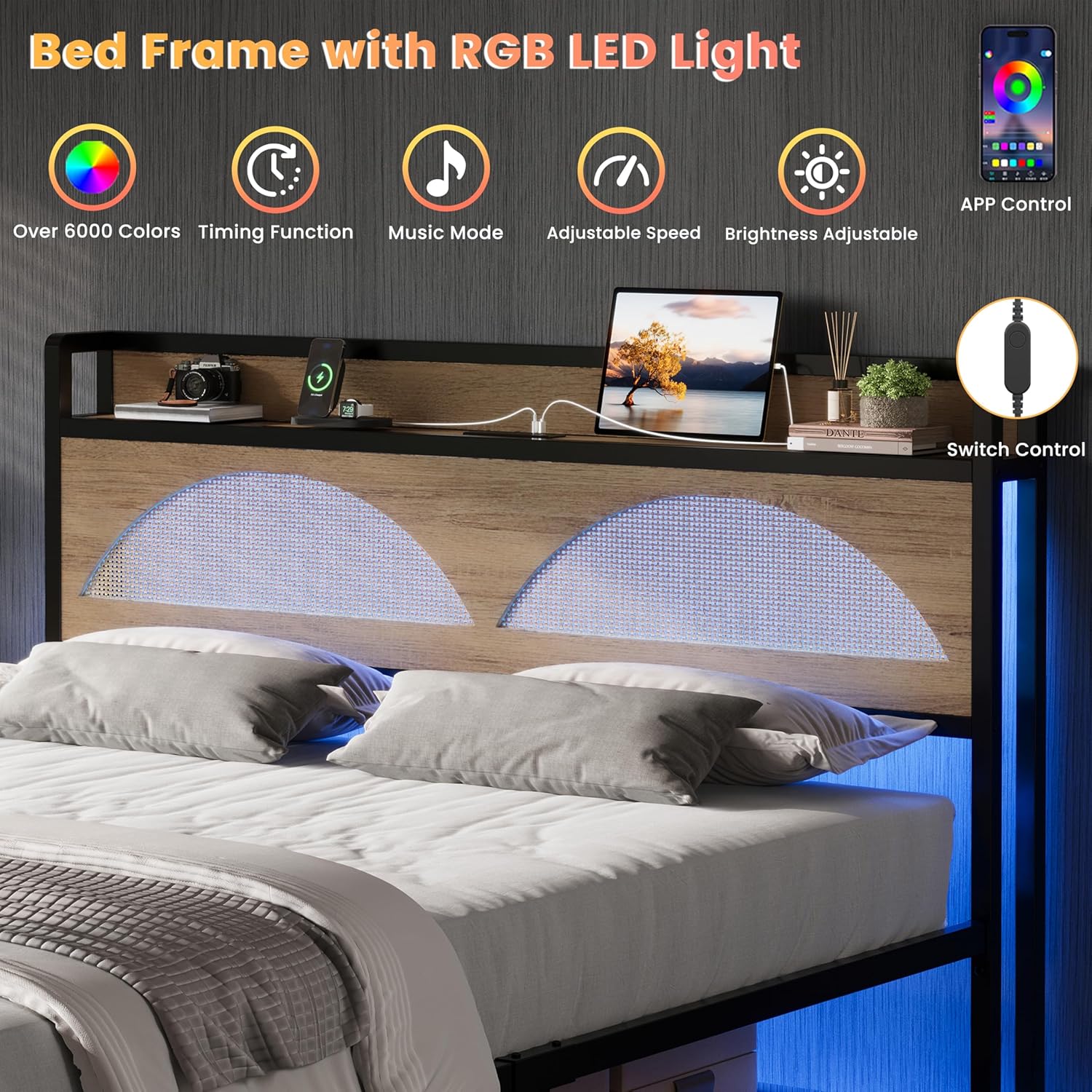 LIKIMIO Modern Architectural Design with Rattan Textures Bed Frame