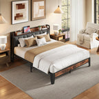 LIKIMIO Full Bed Frame, Storage Headboard with Charging Station