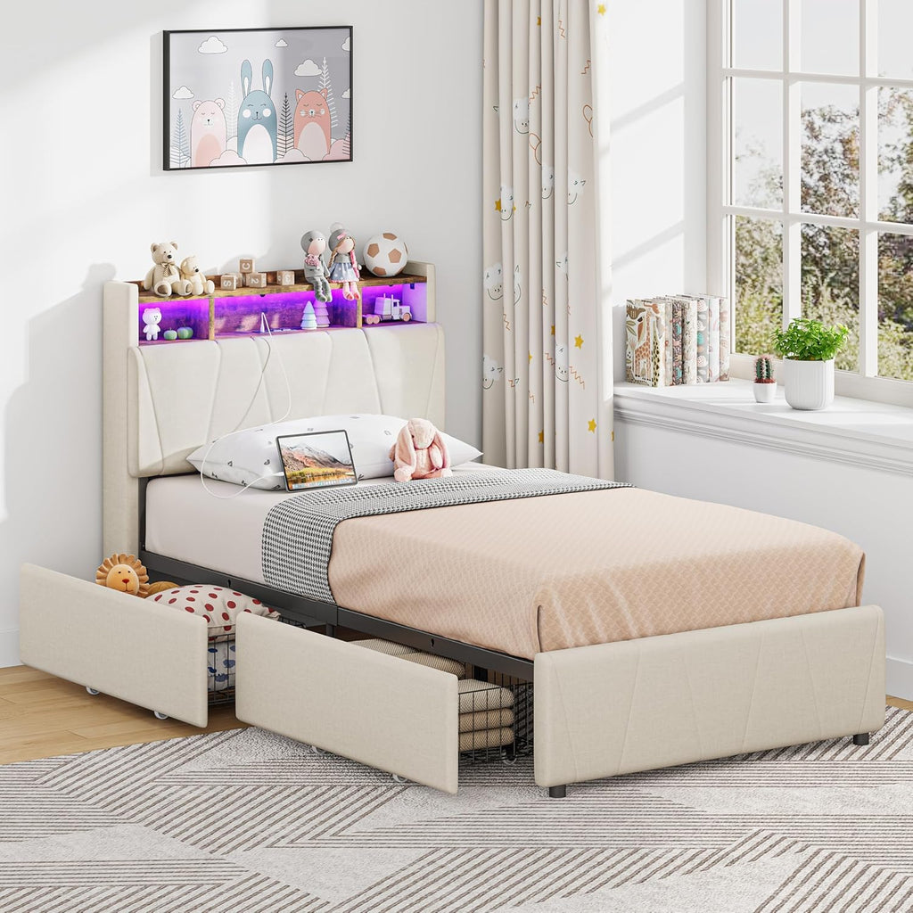 LIKIMIO Single Bed Frame with Storage