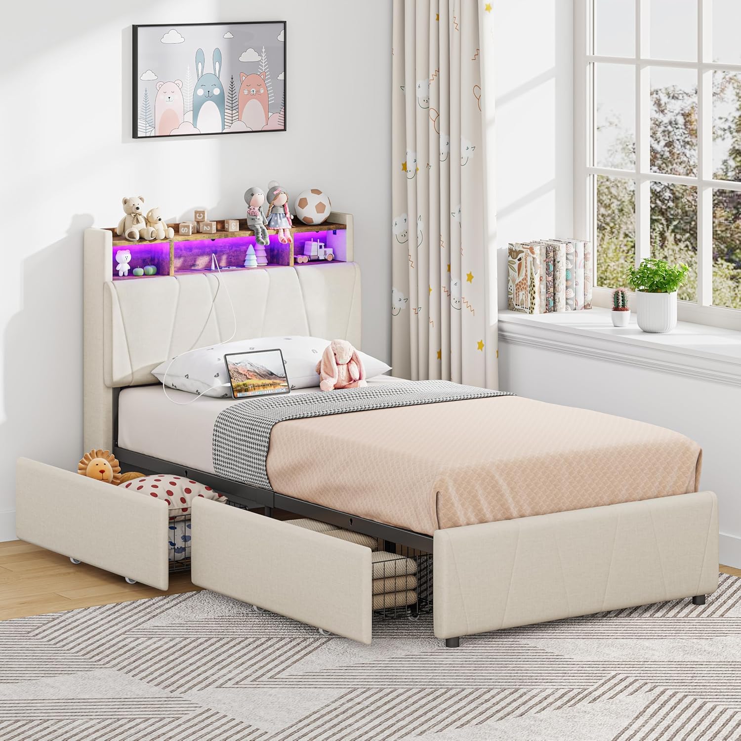 LIKIMIO Single Bed Frame with Storage