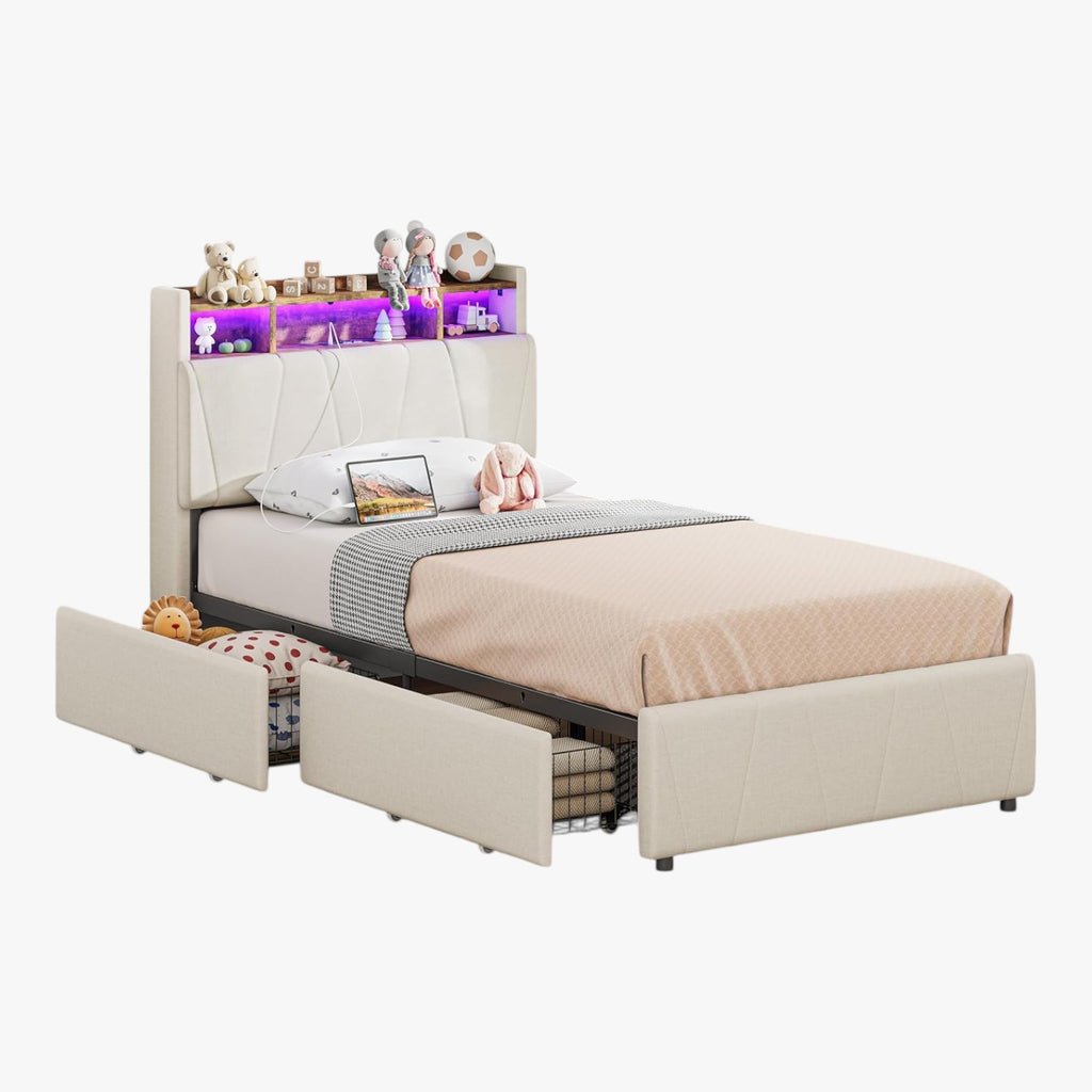 LIKIMIO Single Bed Frame with Storage