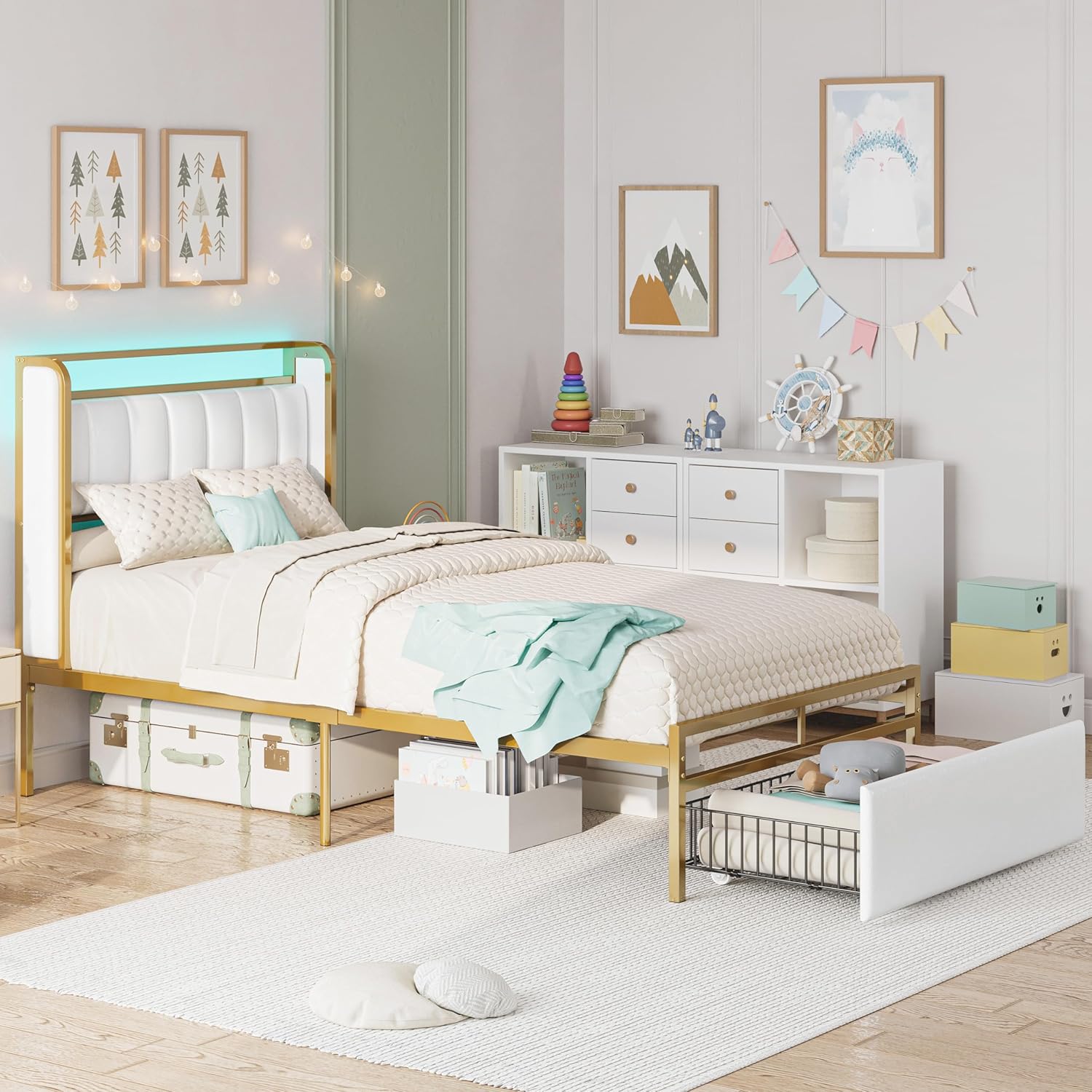 LIKIMIO Armrests Headboard & RGB Light Bed Frame