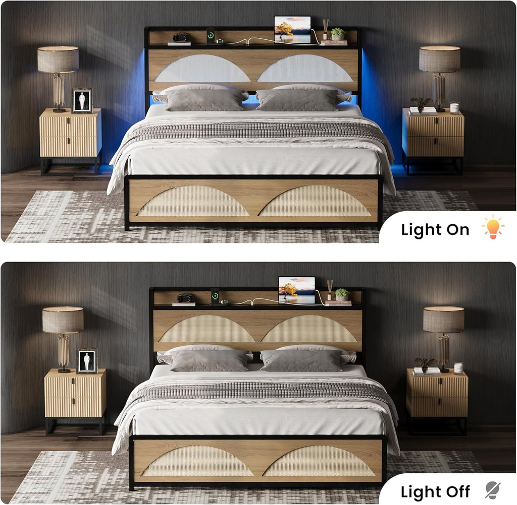 LIKIMIO Modern Architectural Design with Rattan Textures Bed Frame