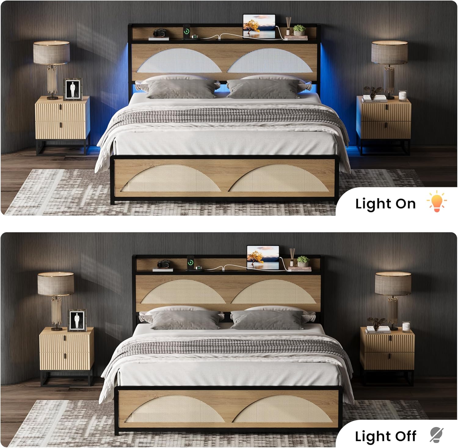 LIKIMIO Modern Architectural Design with Rattan Textures Bed Frame