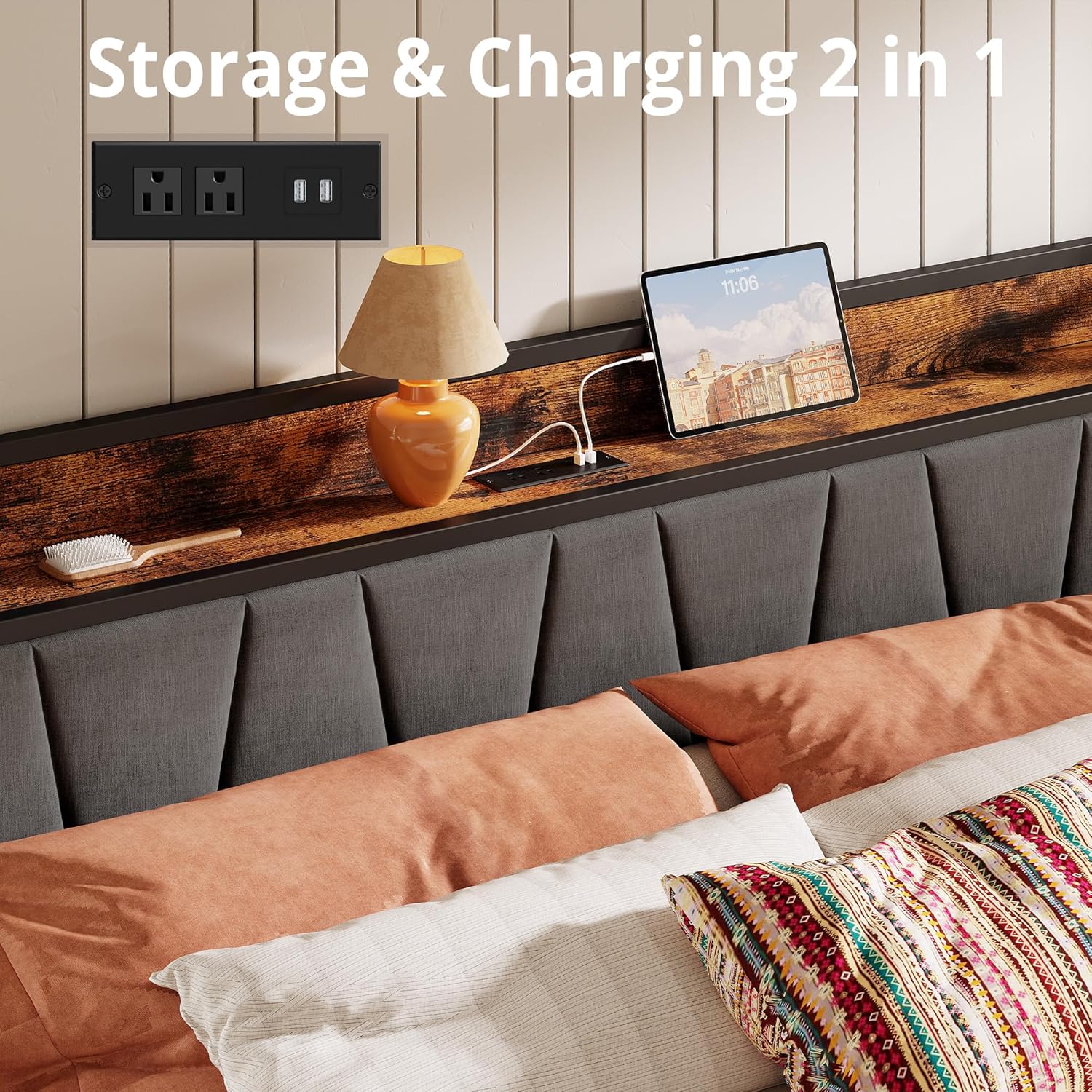 LIKIMIO Charging Storage Bed Frame