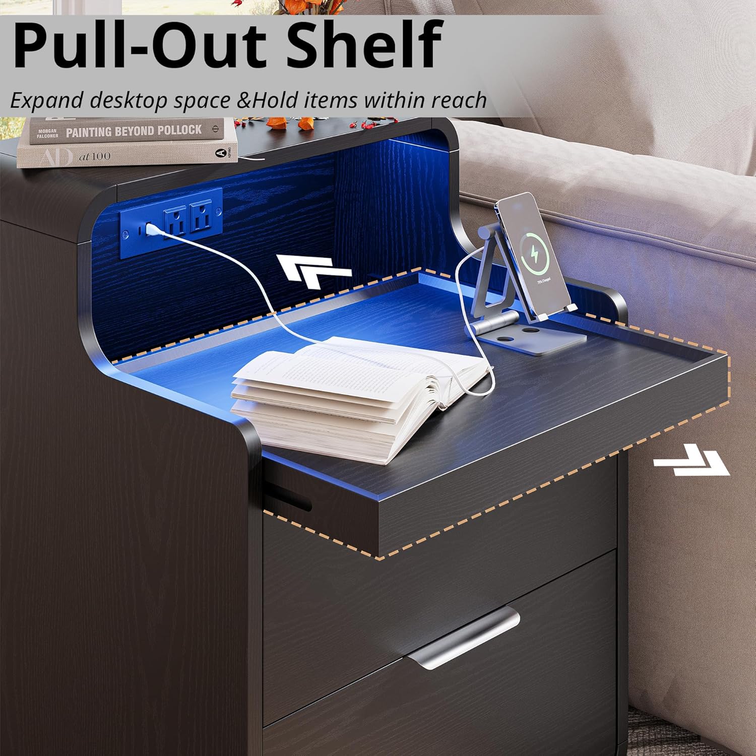 LIKIMIO Pull-Out Shelf Nightstand