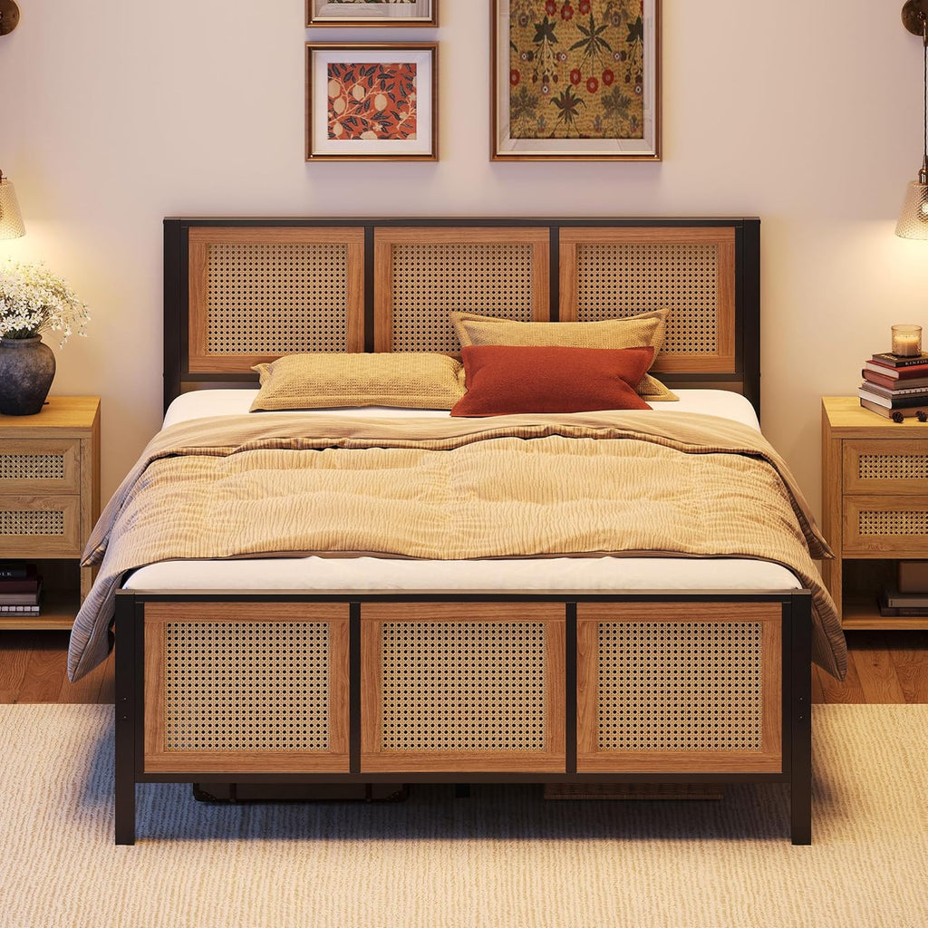 LIKIMIO Queen Bed Frame with Headboard, Wood Camas Queen with Strong Metal Slats Support