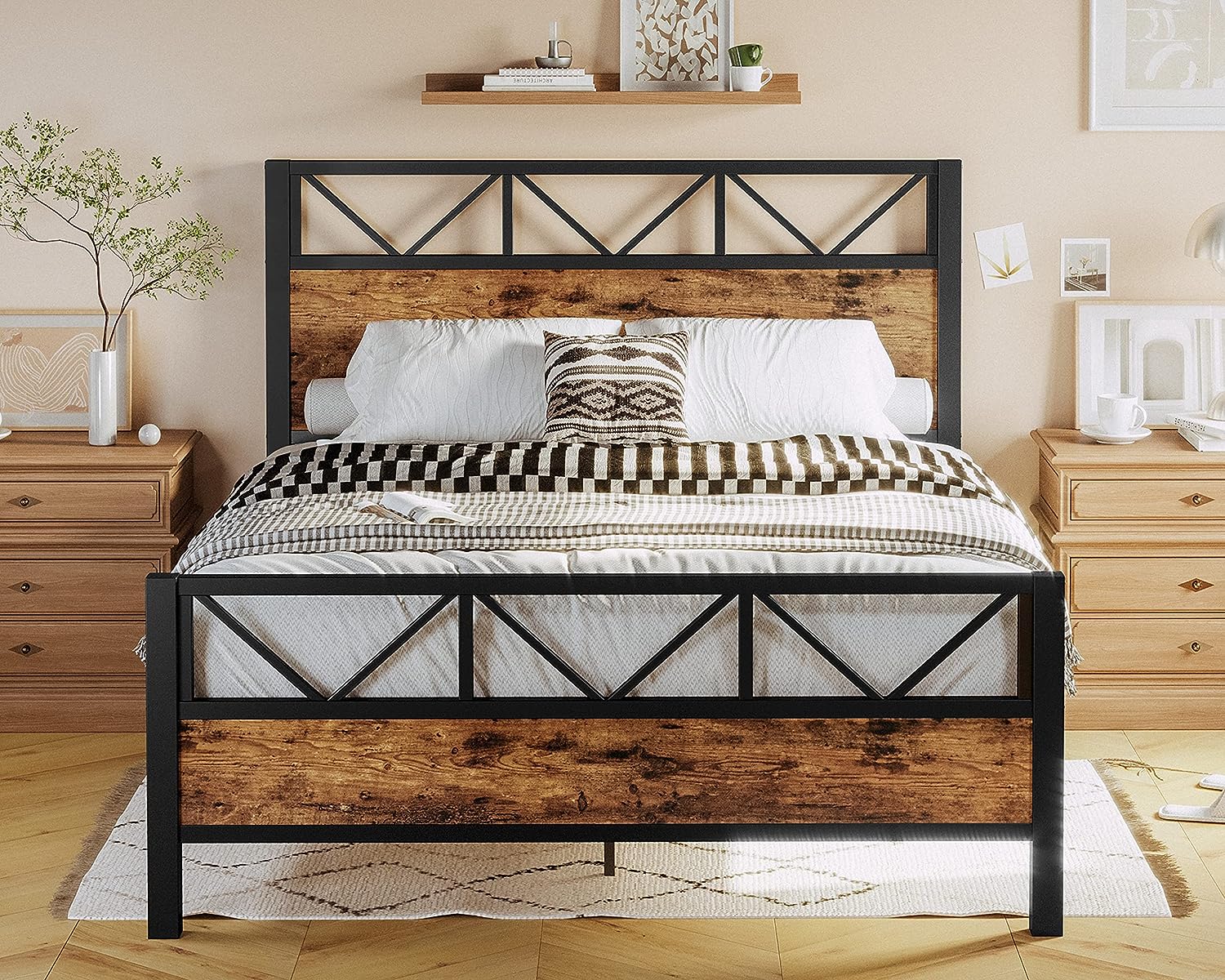 Tall wooden deals bed frame queen