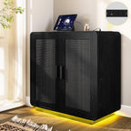 LIKIMIO Rattan Cabinet with LED Lights & Power Outlet, Black