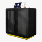 LIKIMIO Rattan Cabinet with LED Lights & Power Outlet, Black