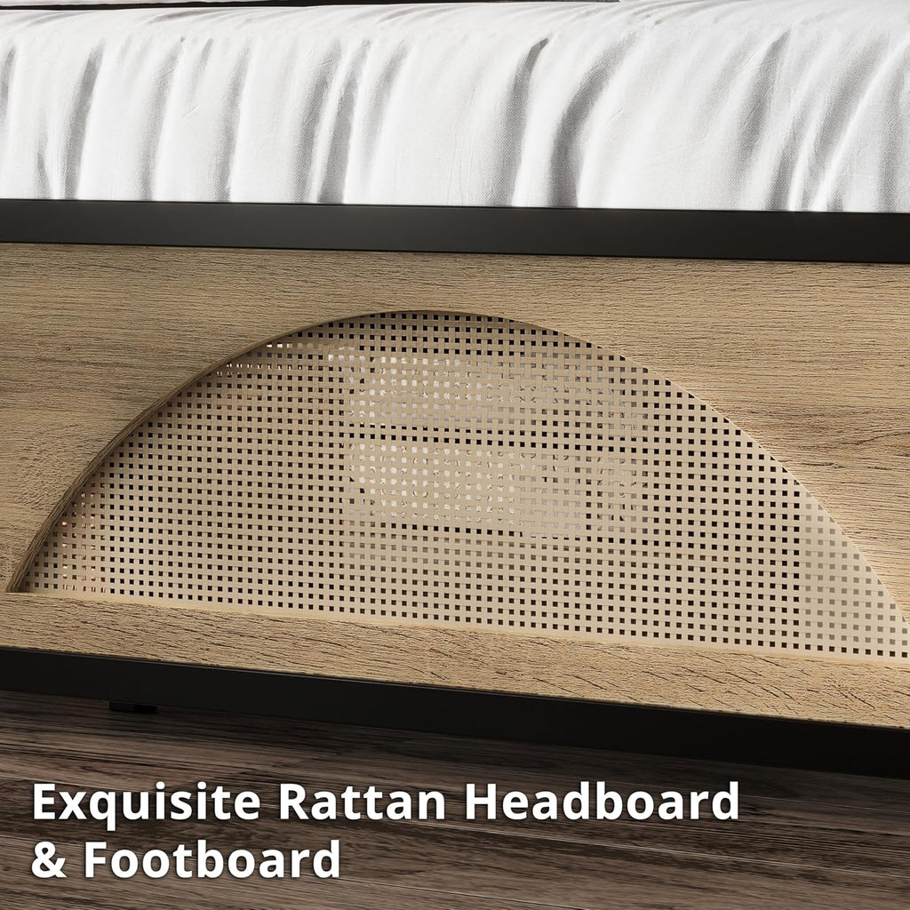 LIKIMIO Modern Architectural Design with Rattan Textures Bed Frame
