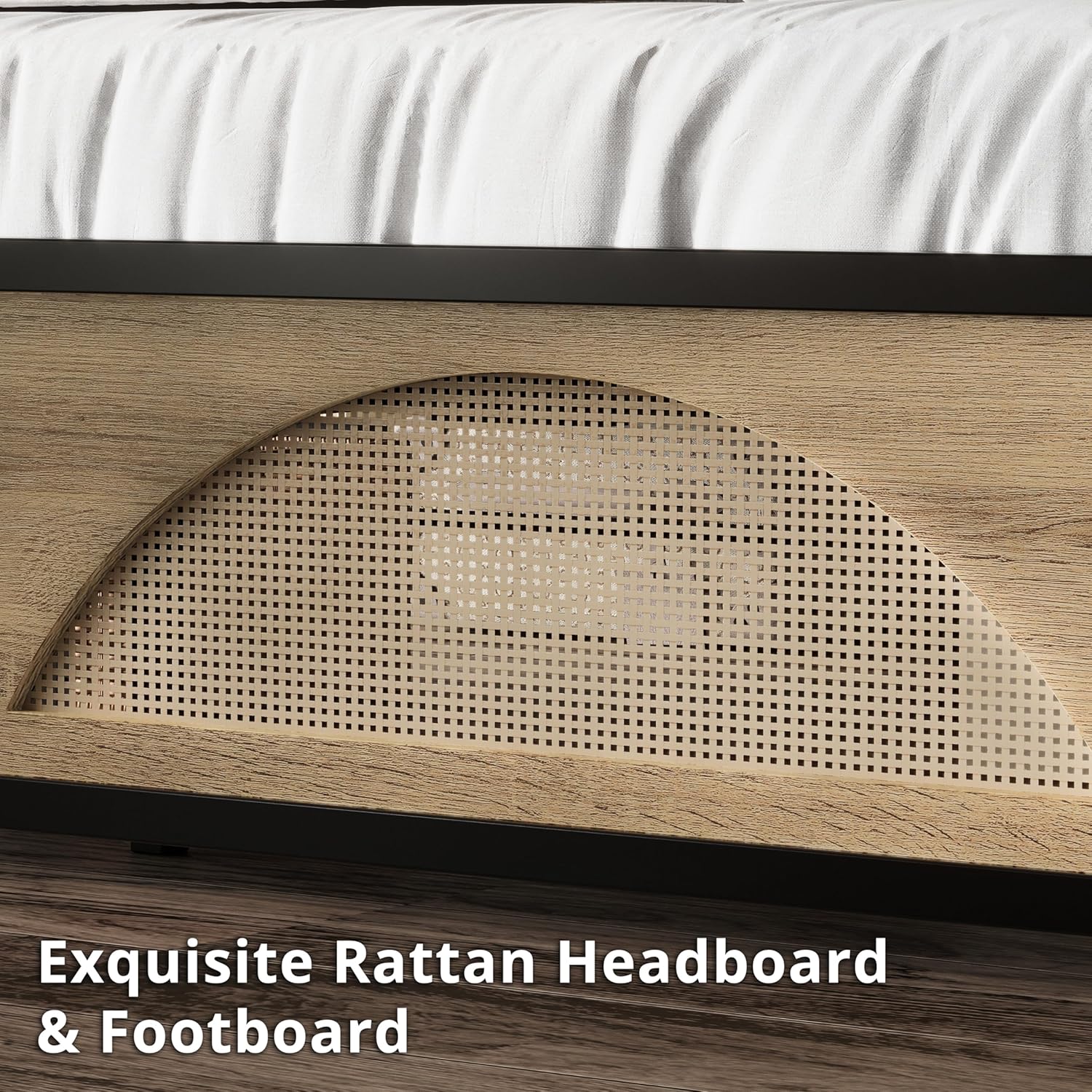 LIKIMIO Modern Architectural Design with Rattan Textures Bed Frame