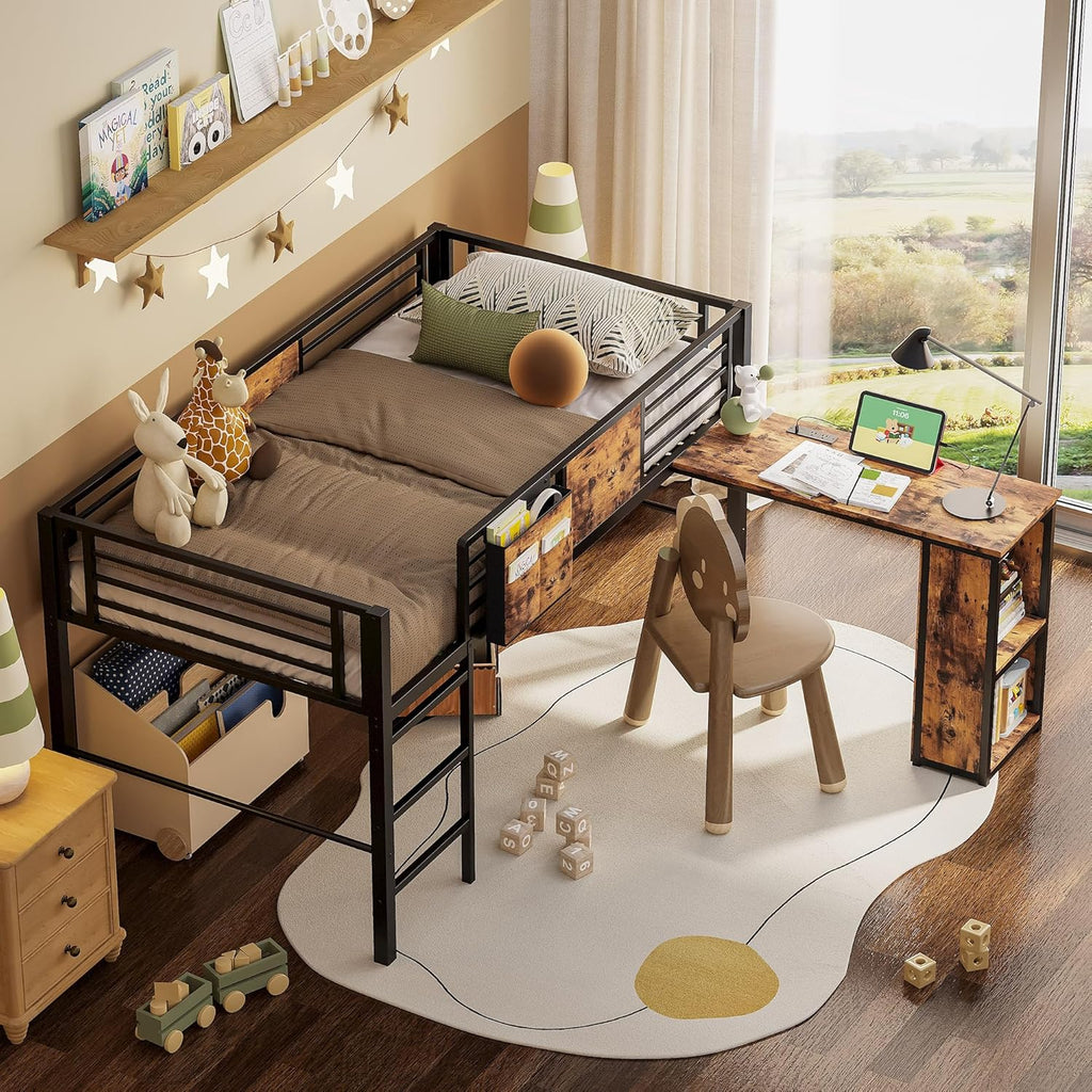 LIKIMIO Vintage Low Loft Bed Frame