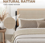 LIKIMIO Natural Rattan Full Size Bed Frame with Wooden Headboard | Boho Metal Platform Bed Frame Full Size with Metal Slats Surpport, Under Bed Storage, No Box Spring Needed, for Bedroom