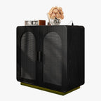 LIKIMIO Rattan Storage Cabinet with with 2 Doors and Adjustable Shelves for Kitchen, Black