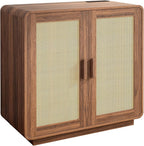 LIKIMIO Rattan Cabinet with LED Lights & Power Outlet, Vintage Brown