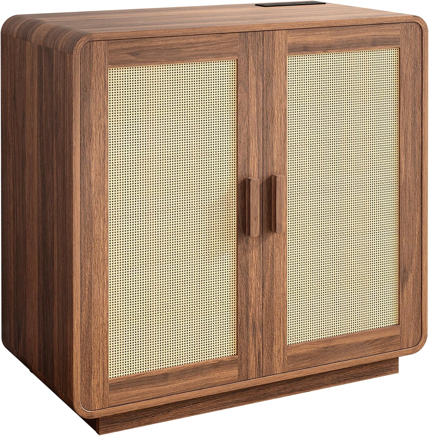 LIKIMIO Rattan Cabinet with LED Lights & Power Outlet, Vintage Brown