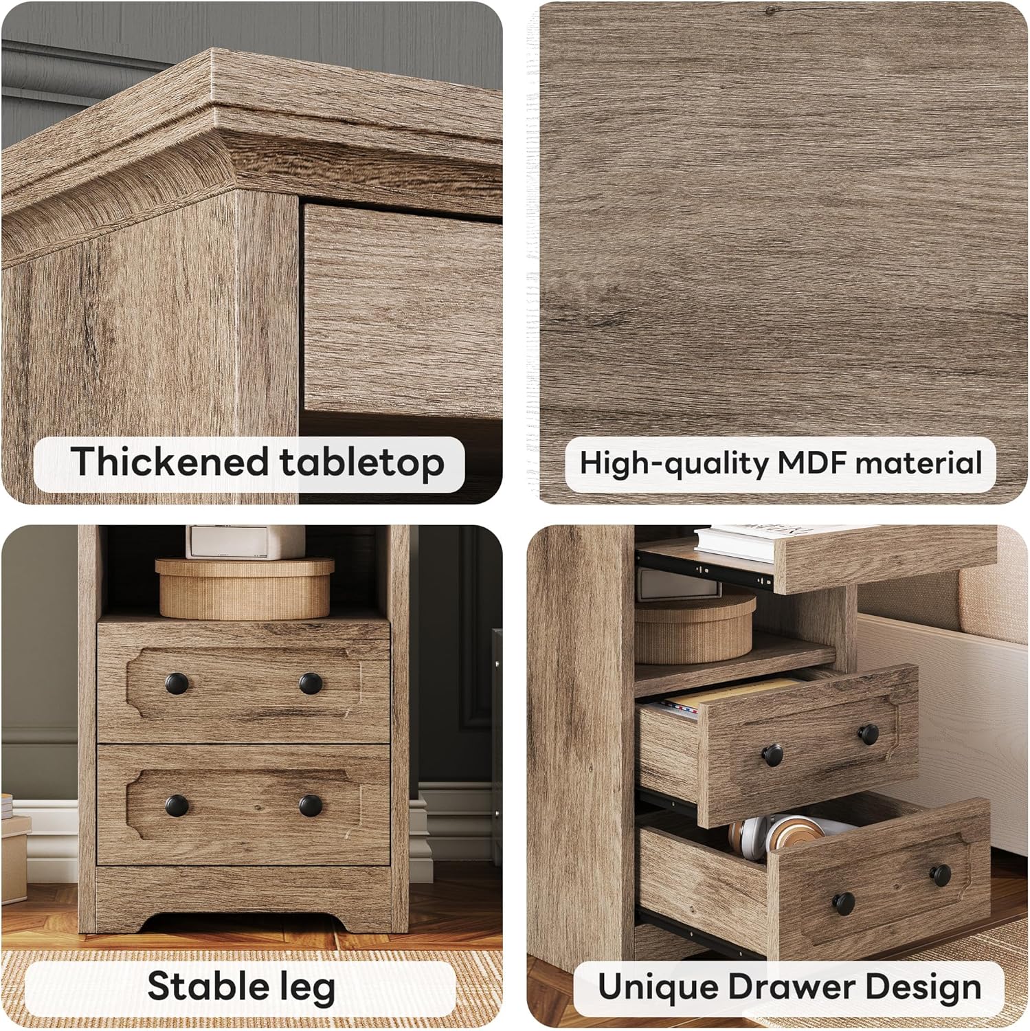 LIKIMIO Wooden Pull Out Tray Nightstand