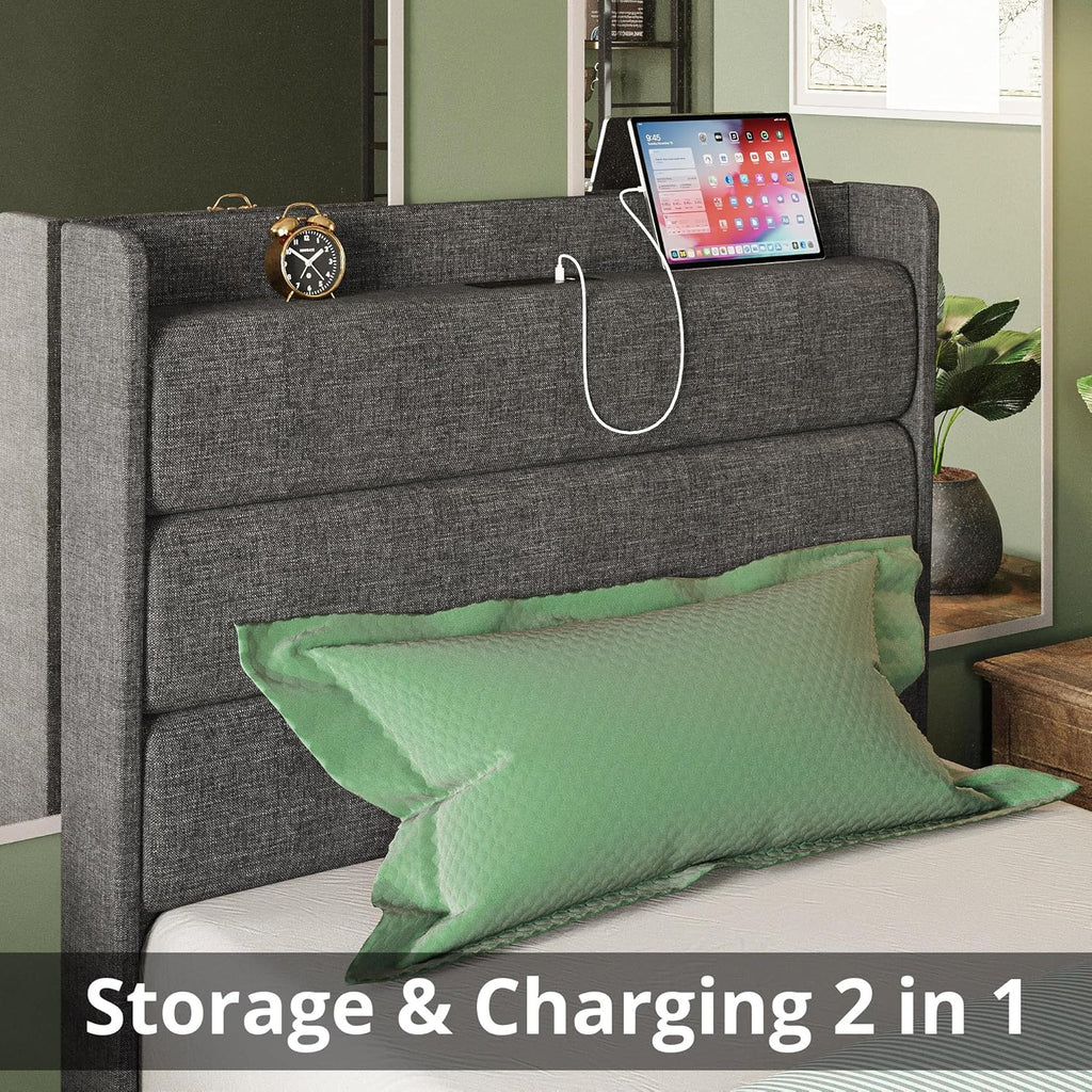 LIKIMIO Double Bed Frame（Storage & Socket Headboard）