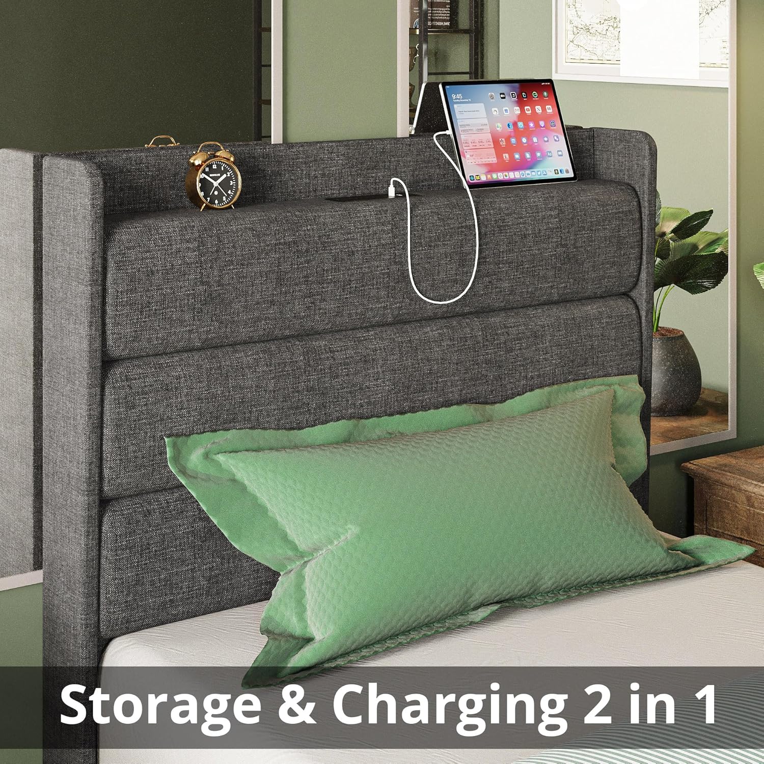 LIKIMIO Double Bed Frame（Storage & Socket Headboard）