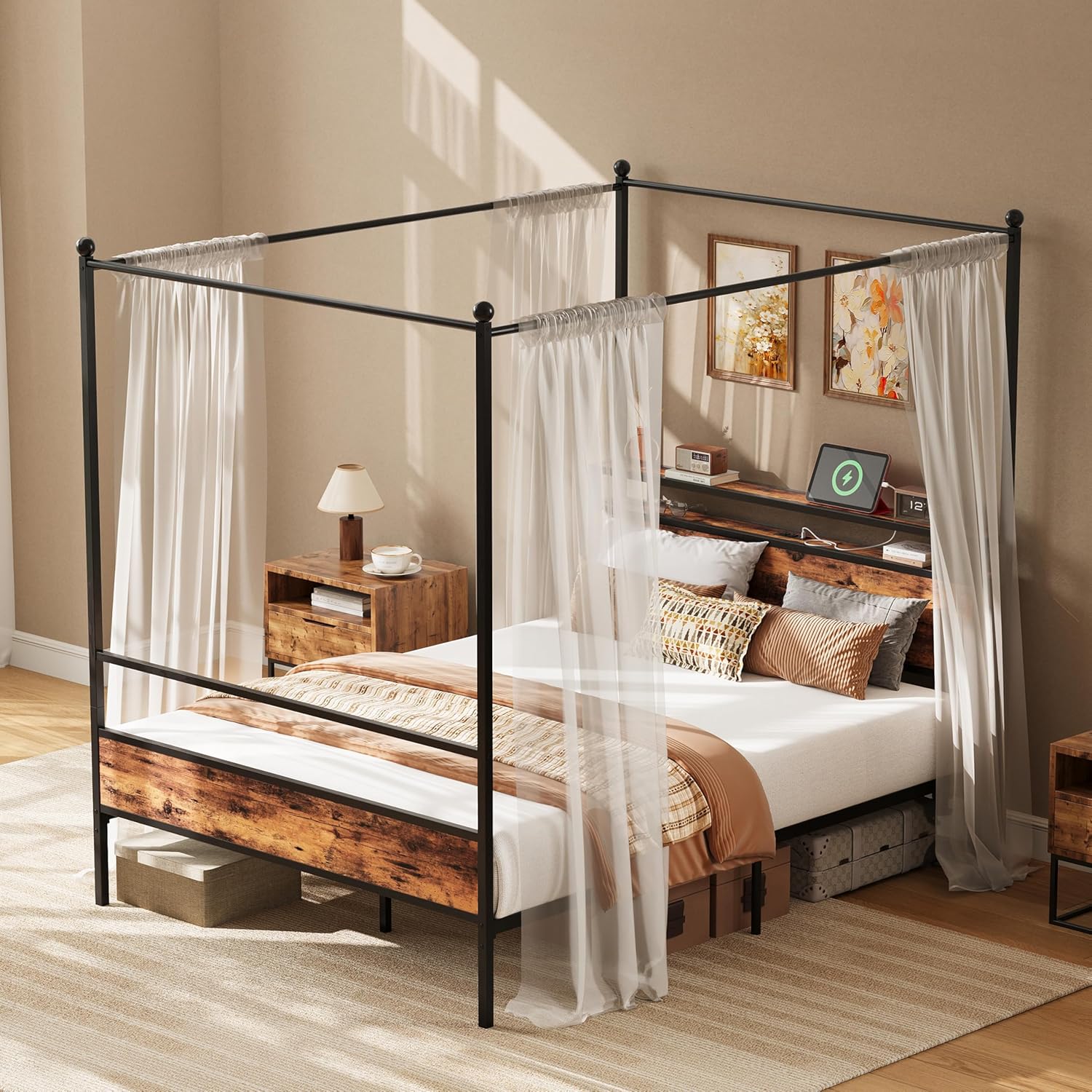 LIKIMIO Multifunctional Four-Post Bed Frame