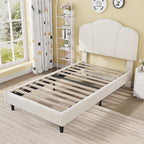 LIKIMIO Upholstered Twin Beds with Lamb Velvet 800LBS Sturdy, white
