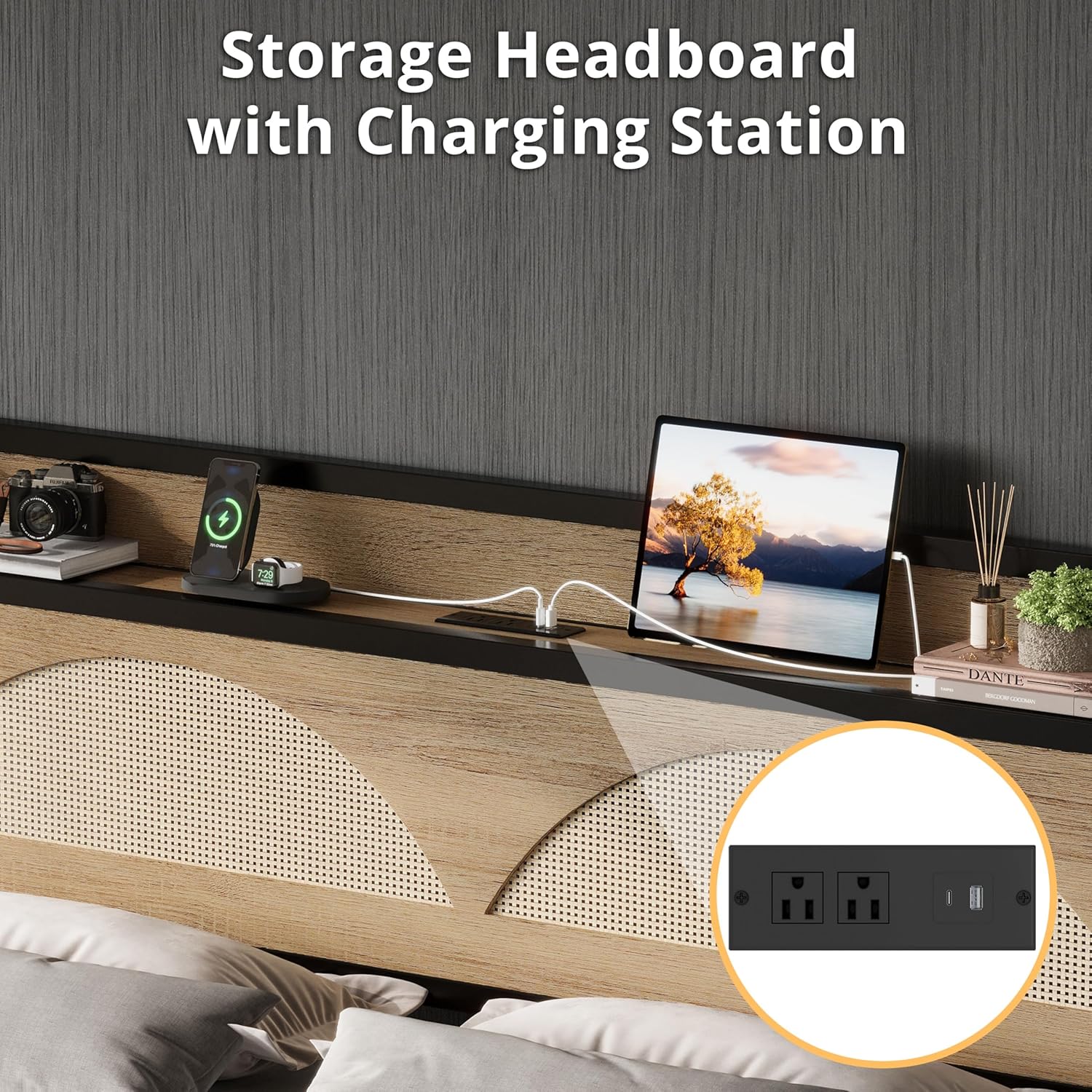 LIKIMIO Modern Architectural Design with Rattan Textures Bed Frame