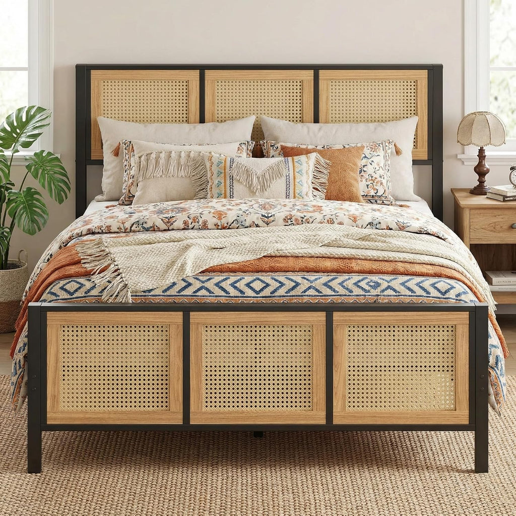 LIKIMIO Queen Bed Frame with Headboard, Wood Camas Queen with Strong Metal Slats Support