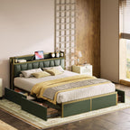 LIKIMIO California King Bed Frame with 4 Storage Drawers, Platform Bed with Charged Headboard