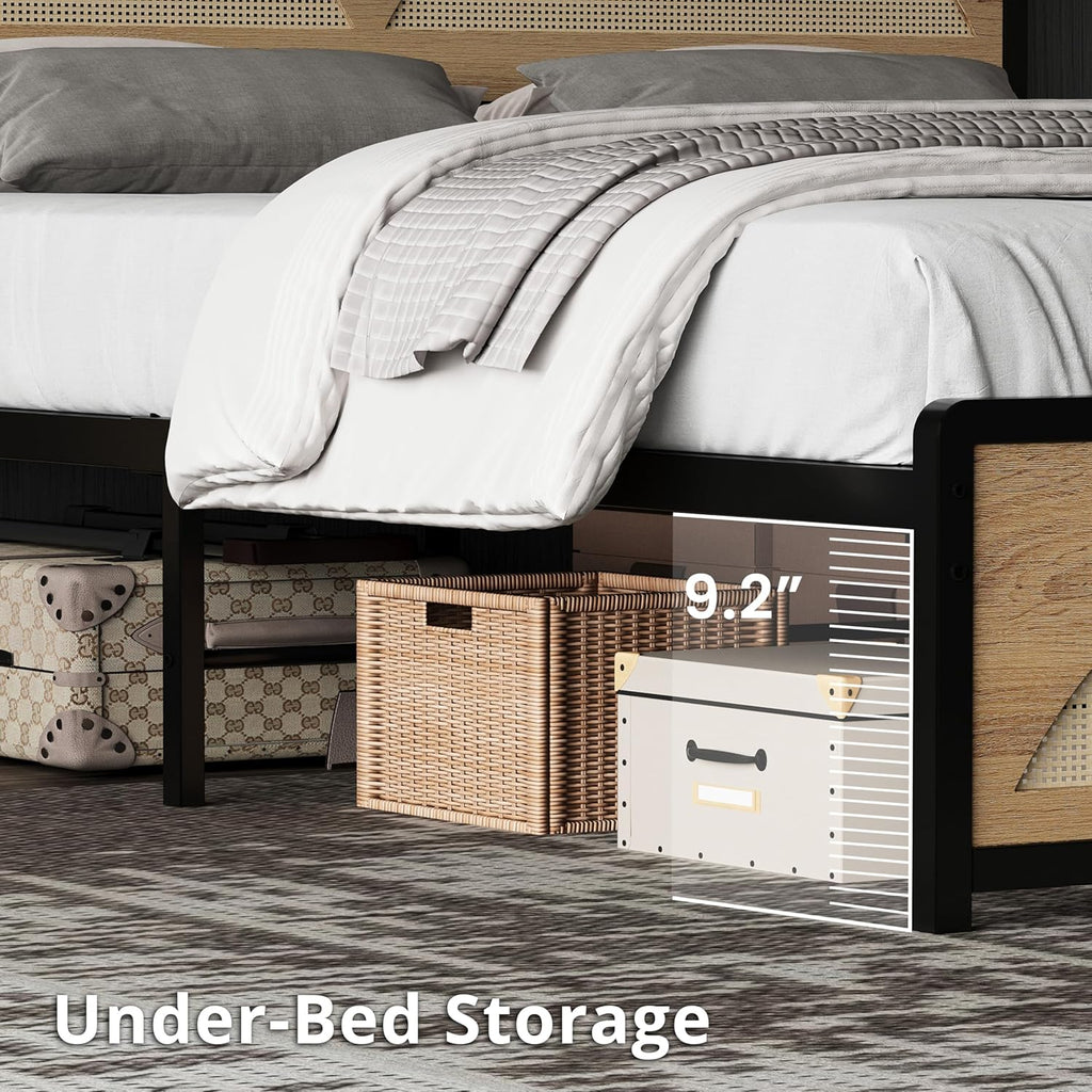 LIKIMIO Modern Architectural Design with Rattan Textures Bed Frame