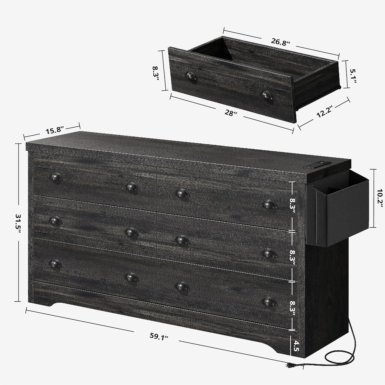 LIKIMIO 6-Drawer Charging Station MDF Board Dresser (47.2")