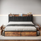 LIKIMIO California King Bed Frame with 4 Storage Drawers, Platform Bed with Charged Headboard