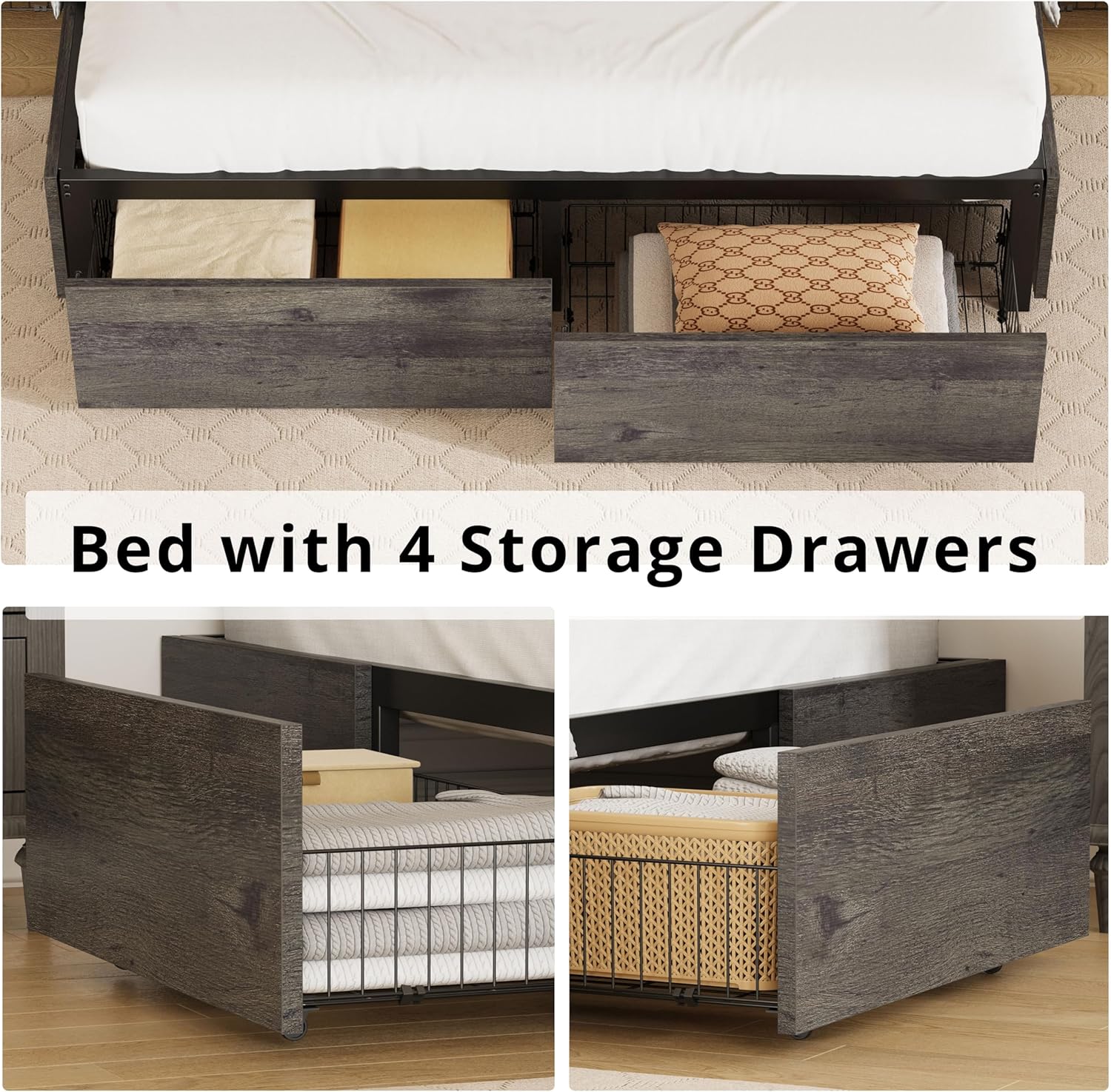 LIKIMIO Metal Bed Frame with Storage