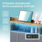 LIKIMIO Twin Bed Frame with Charging Station & LED Lights, Grey