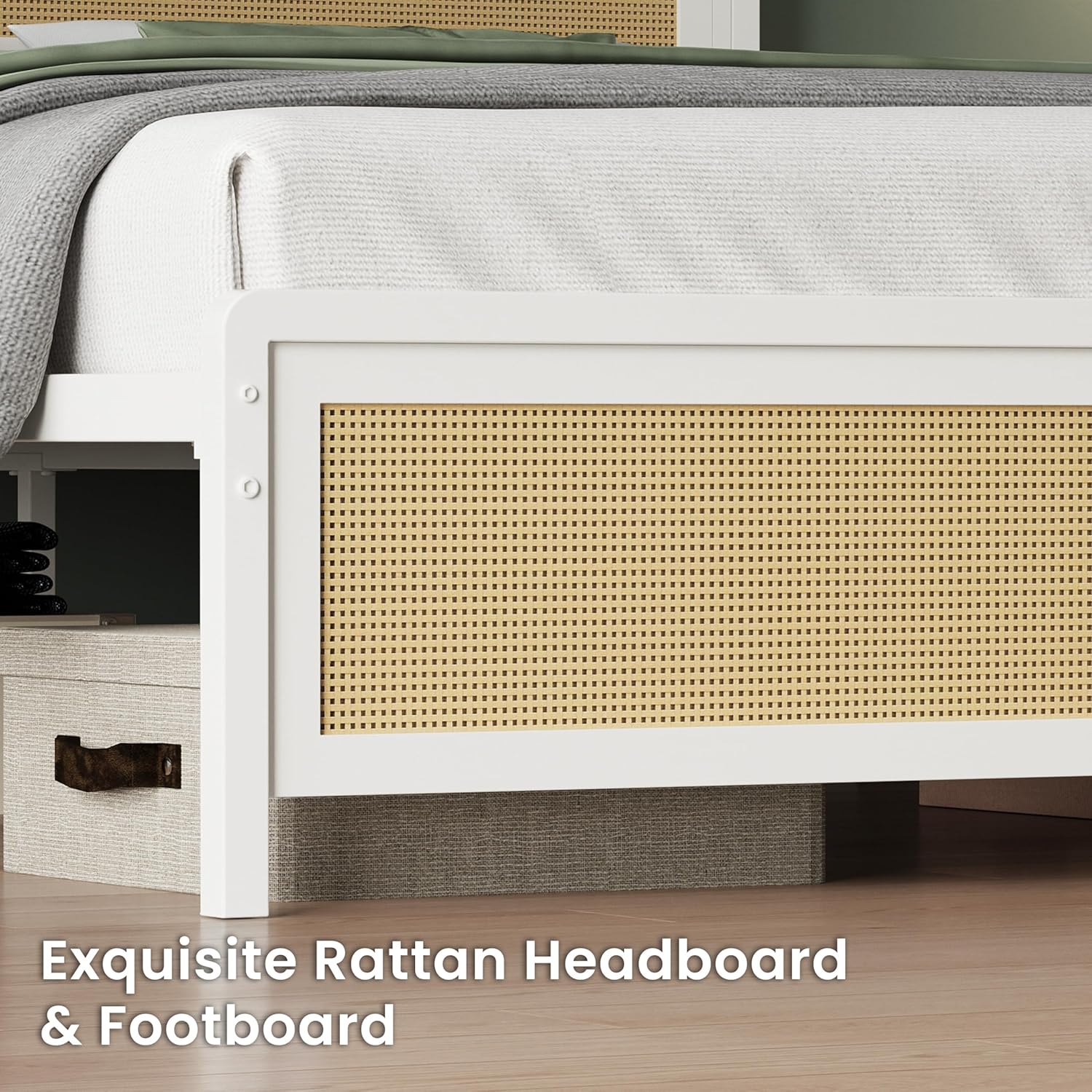 LIKIMIO Modern Rattan Bed Frame