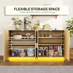LIKIMIO Rattan Storage Cabinet with LED Lights & Power Outle, Natural