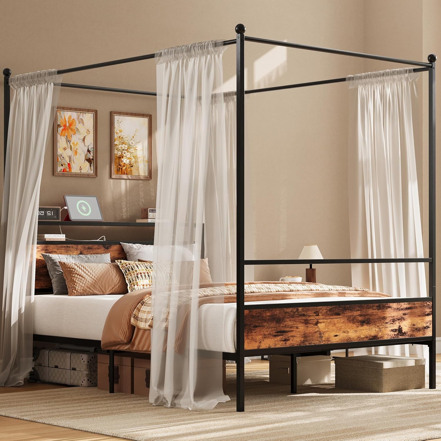 LIKIMIO Multifunctional Four-Post Bed Frame