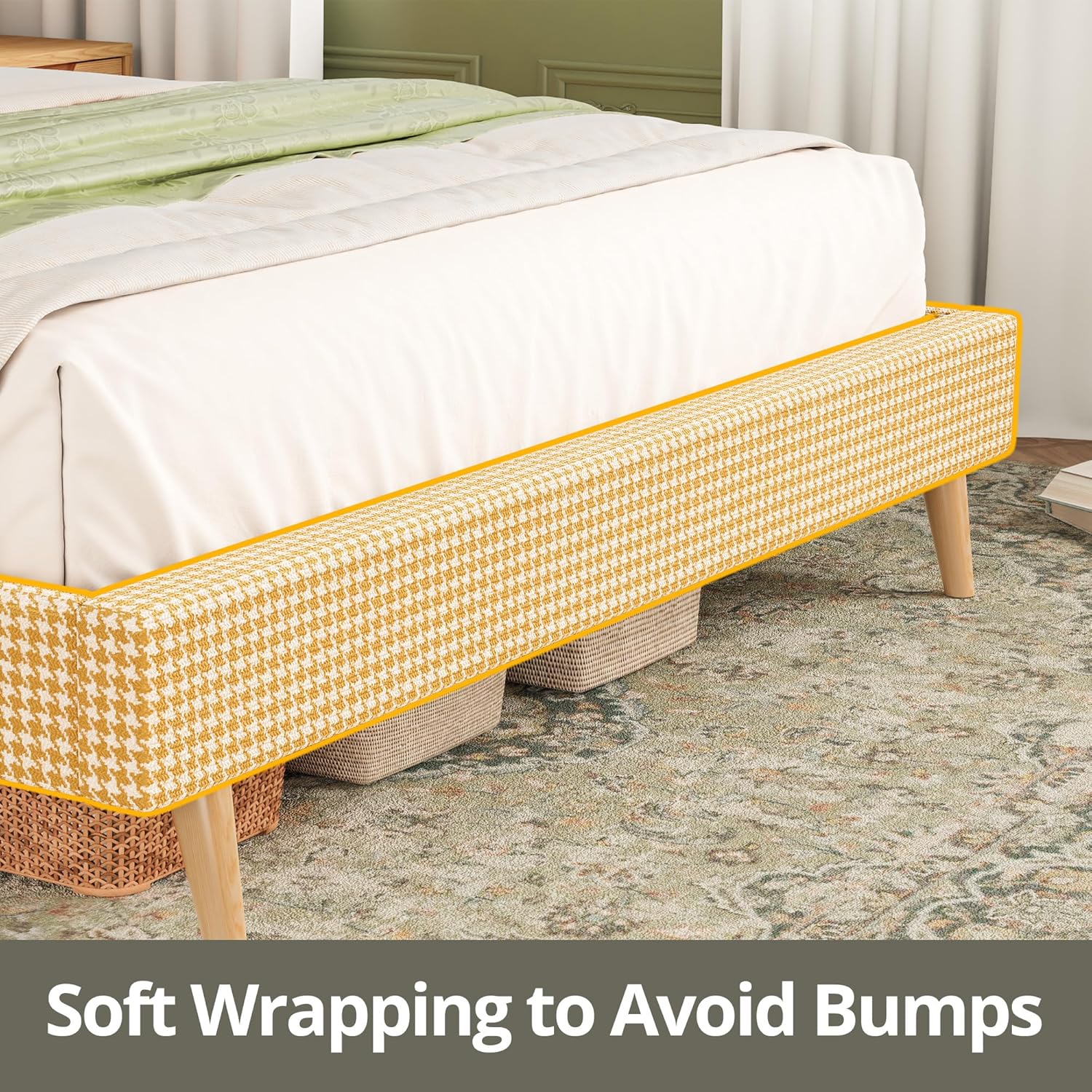 LIKIMIO Wooden Checkered Bed Frame & 100% Cotton Soft Mattress