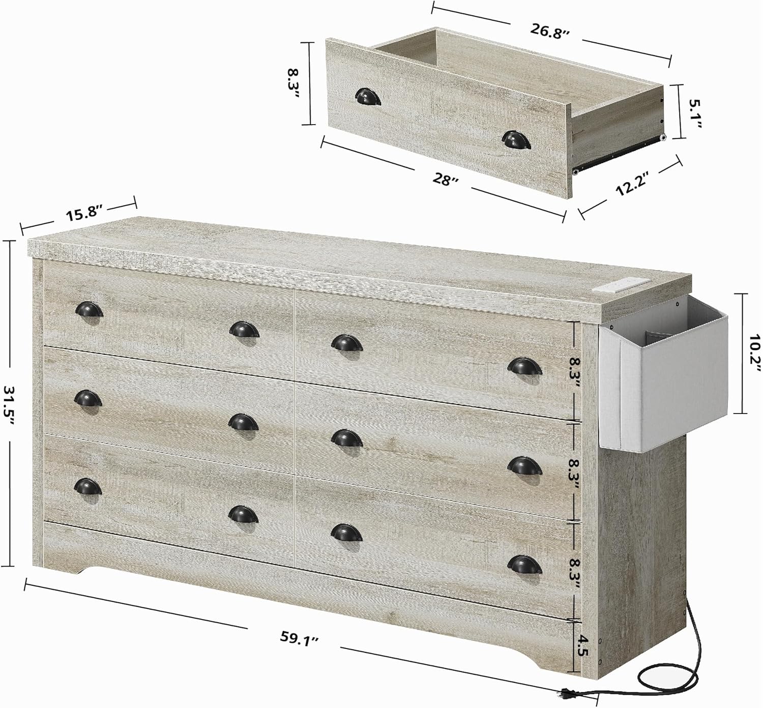 LIKIMIO 6-Drawer Charging Station MDF Board Dresser (47.2")