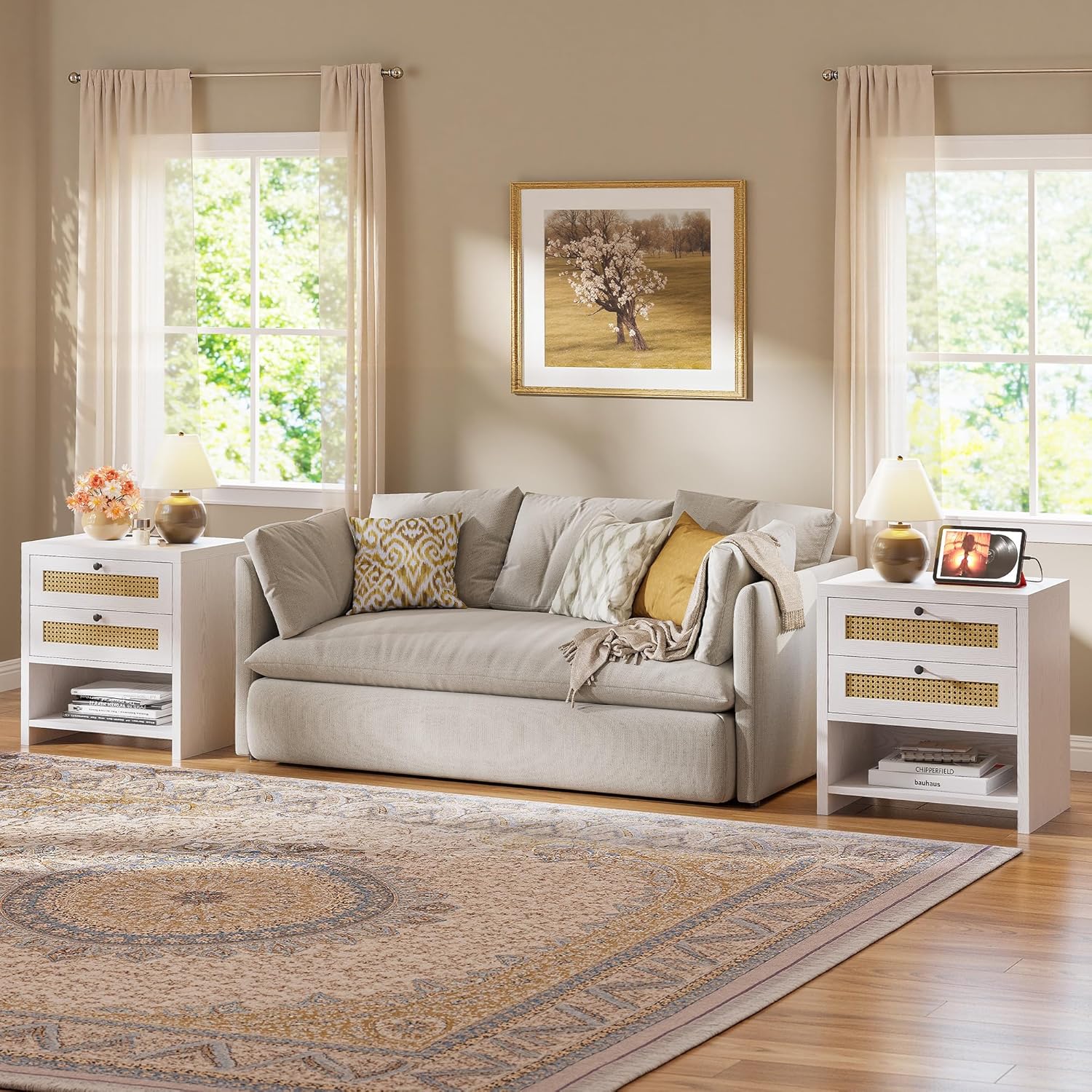 LIKIMIO Rattan Charging Nightstand Set