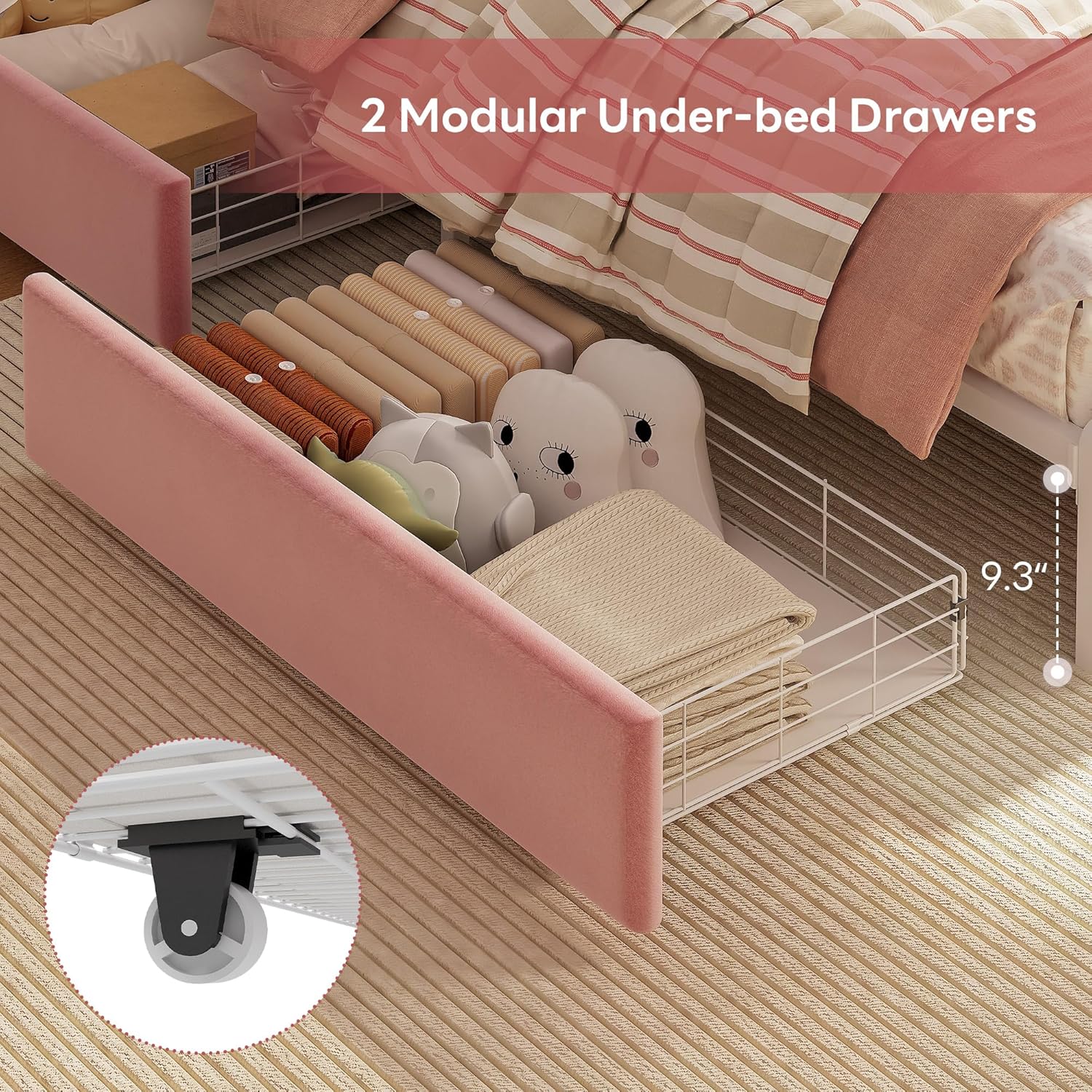 LIKIMIO Velvet Bed Frame (Bookshelf Headboard & Storage & LED)