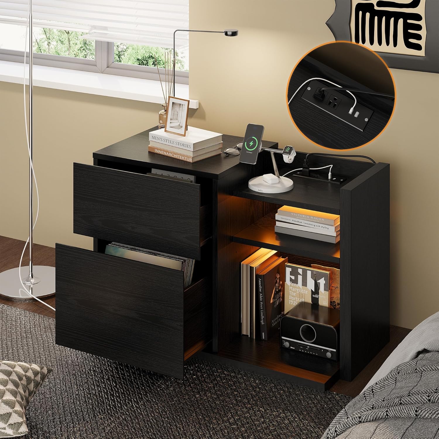 LIKIMIO Wooden Charging Station Nightstand