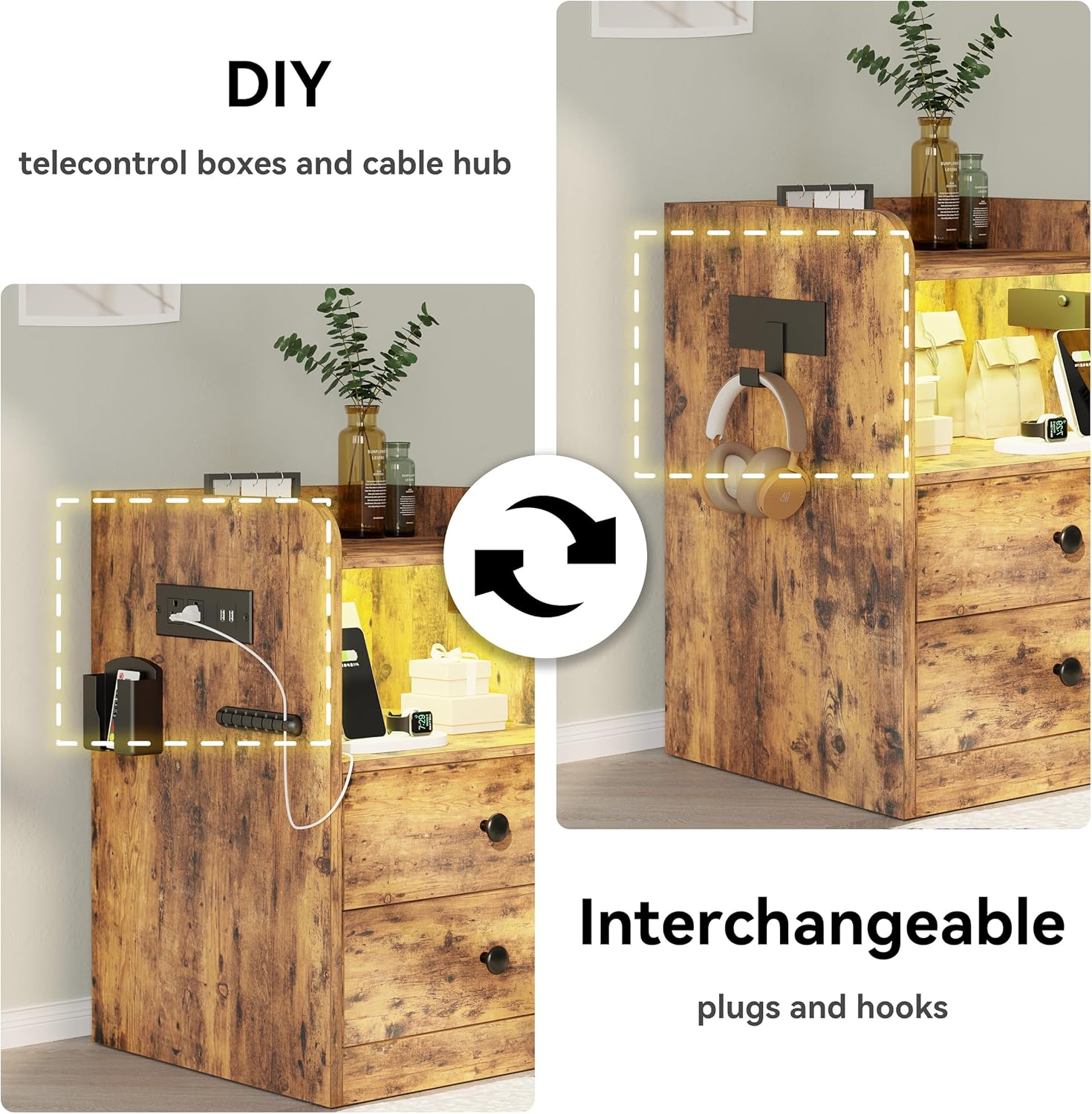 LIKIMIO Open Shelf & 2 Drawers Nightstand